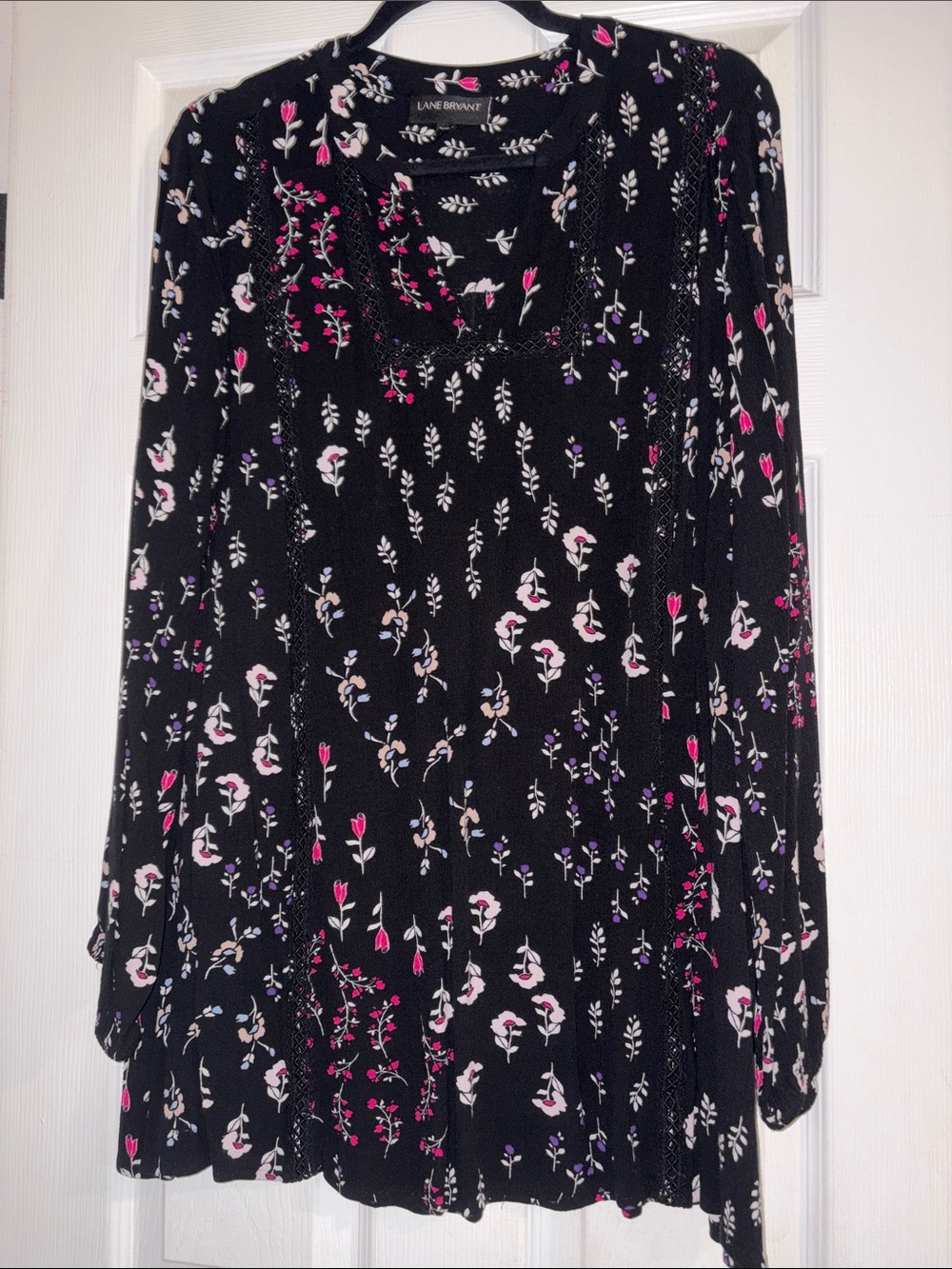 Lane Bryant Black Tunic with Pink, Purple & White Floral Print
